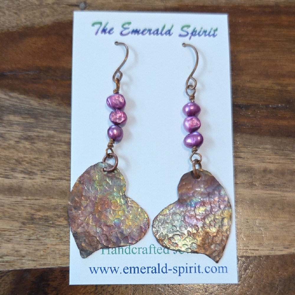 Flame Painted Multi Color Heart Earrings